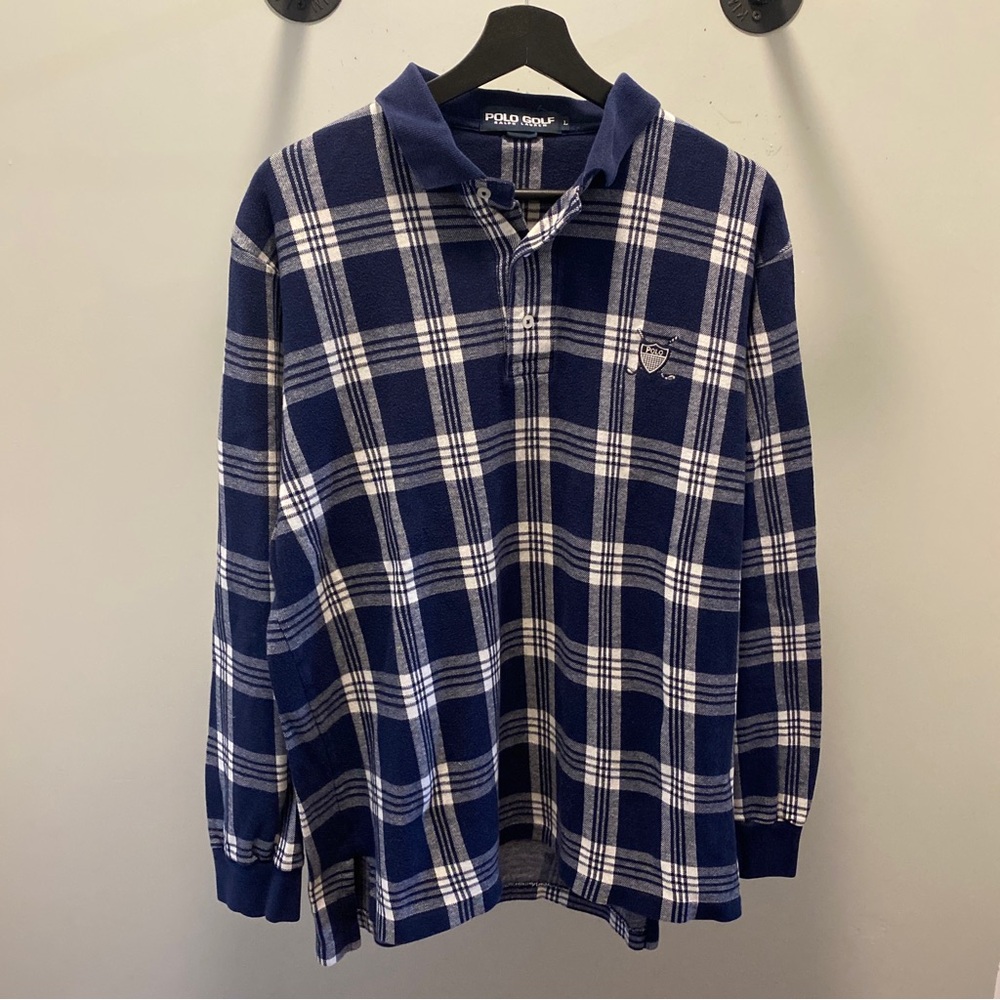 Vintage Polo Golf Ralph Lauren Shirt Mens Large Blue Plaid Long Sleeve